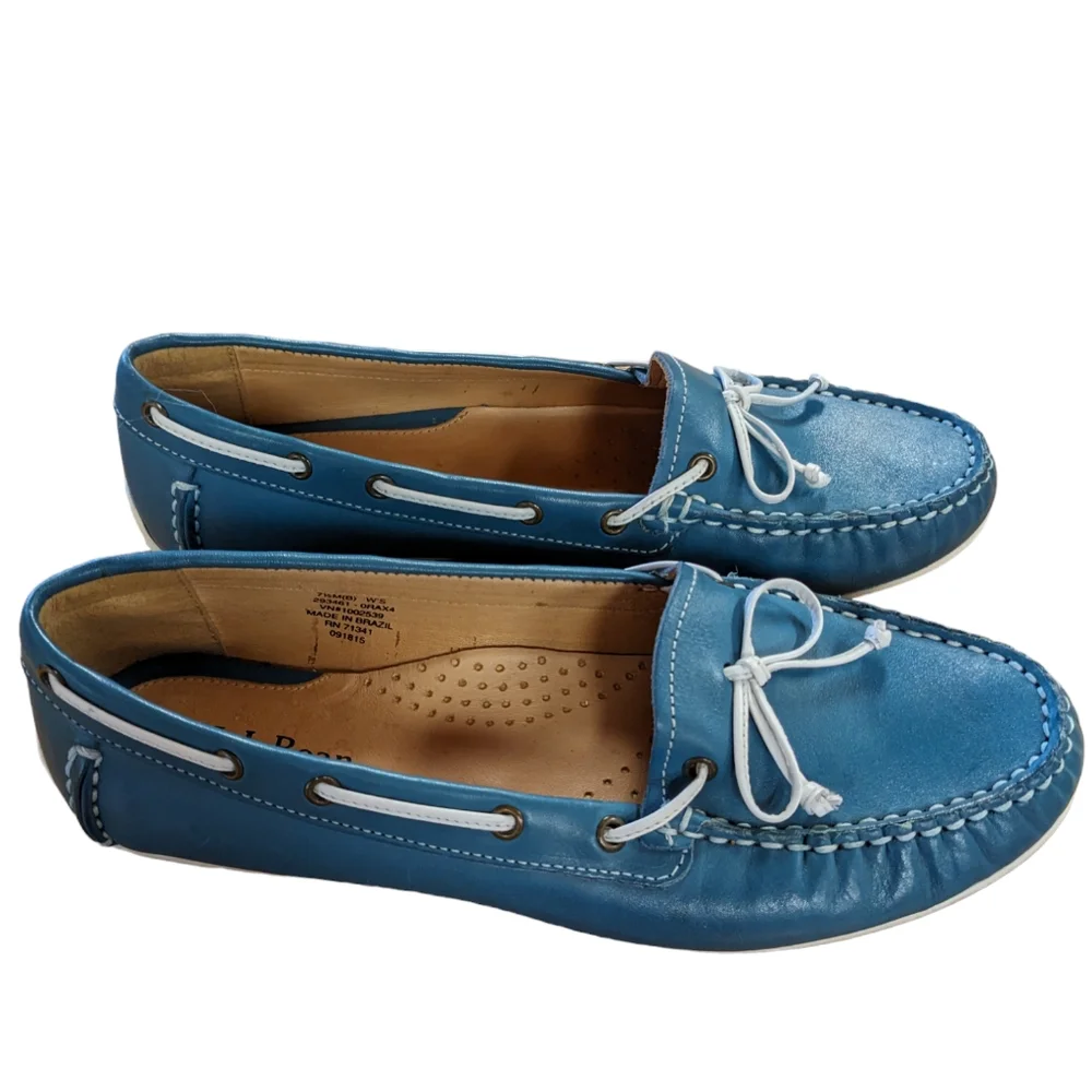 L.L. Bean Turquoise Teal Green Leather Slip On Boat Shoes Moccasins Size… - Picture 10 of 10